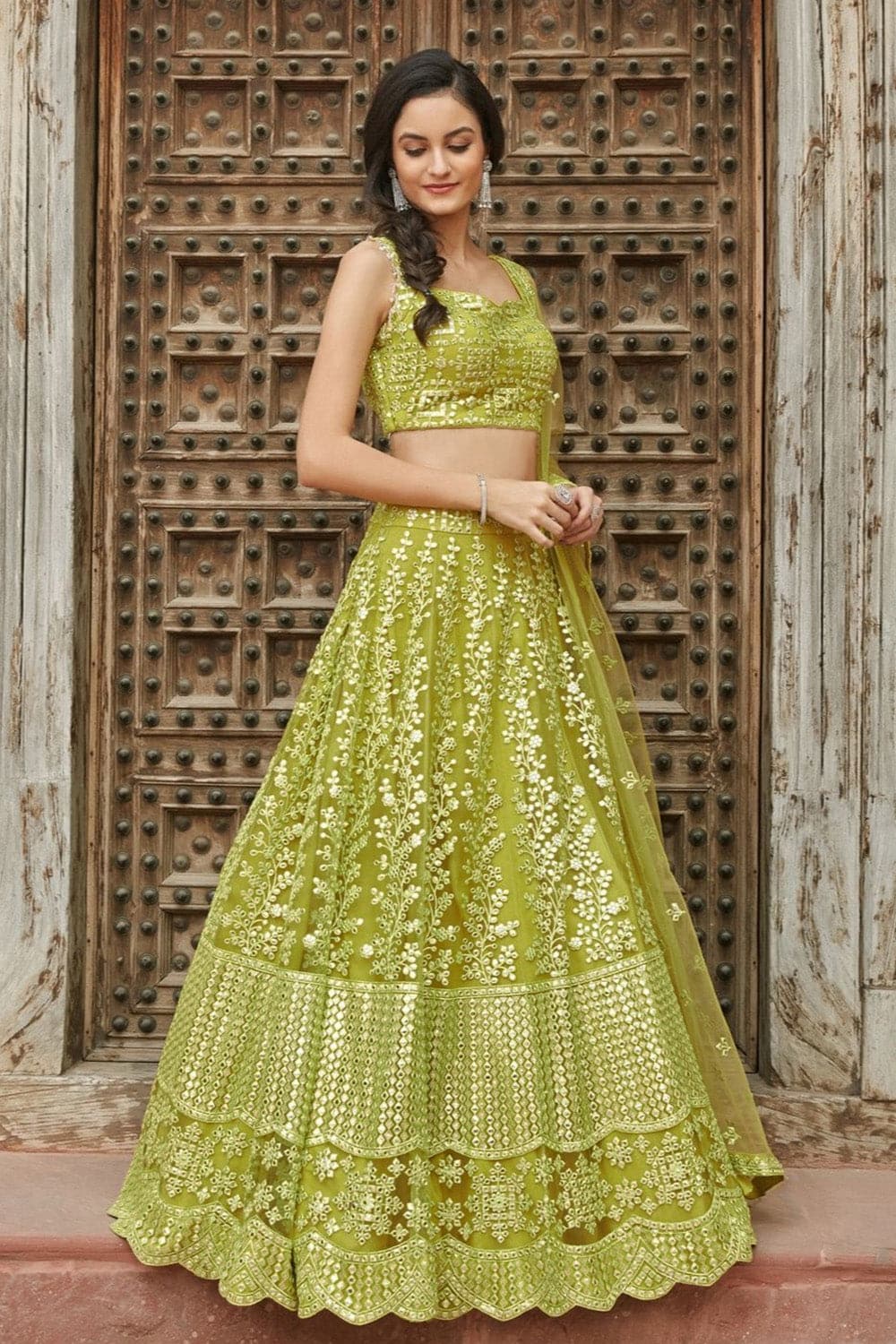 Lemon And Green Banarasi Silk Latest Lehenga Design
